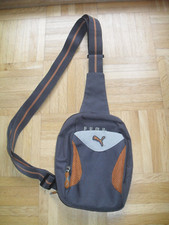 Tasche unisex Puma grau orangener Streifen mittelgroß Schultertasche