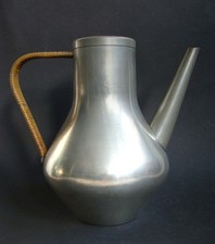 Vintage 50er 60er Jahre Kaffee-Tee-Kanne Rein Zinn mit Bastgriff mid century