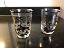 Art Deco Trinkgläser, 1920-1950, florale Bemalung mit Tieren mit Silberauflage