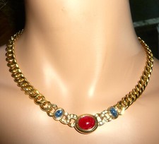 Vintage Kette Collier hochwertig Modeschmuck Vergoldet massiv Schmucksteine