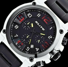 Elite Herren Armband Uhr Chronograph Datum Schwarz rot Gelb Silber Farben EL-RGB
