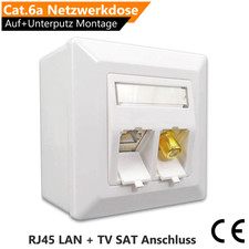 Netzwerkdose Keystone Jack Modul Cat.6a RJ45 LAN+TV SAT F-Antenne Auf+Unterputz