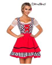 Traditionelles Mini-Dirndl schwarz weiß kariert rote Schürze 34 36 38 40 42 44 4