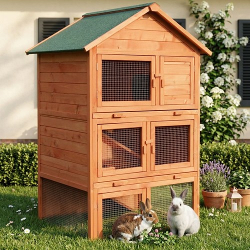 Kaninchenstall holz etagen - kaninchenstall, 3