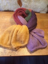 Schal Stola Osaka BabyMohair Seide handgestrickt Rowan Kidsilk Haze Gewürzfarben
