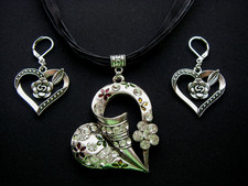 Kette + Herz-Ohrringe XL Herz Strass Oktoberfest Trachten-SET Dirndlschmuck NEU