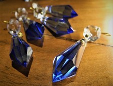 5 Wiener  Pendel - Zapfen - Blau - Kristallglas - Lüster - Kronleuchter