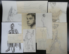 10x Zeichnung Skizze Konvolut Portrait Akt Büste Ungarn Istvan Pasmandi 19/20J