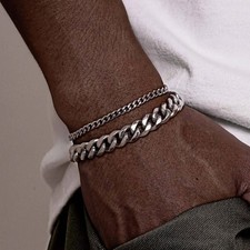 2er Set Herren Armband Edelstahl Kubanische Kette Wasserdicht Panzerarmband