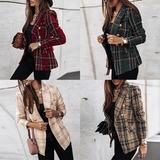 Damen Kariert Tartan Blazer
