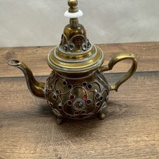 Orientalische Messing Teekanne mit Schmucksteinen – Deko Kanne 