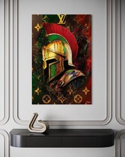 Spartaner Leinwand Bild Farbig Kunst Stil Sparta Leonidas Legionär LV Helm Luxus