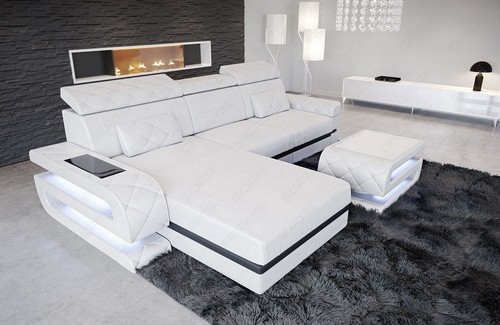 Leder ecksofa modern weiß - leder,