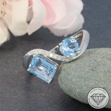 Wert 1490 € Diamant Aquamarin Ring 585 14 Karat Weiß Gold xxyy