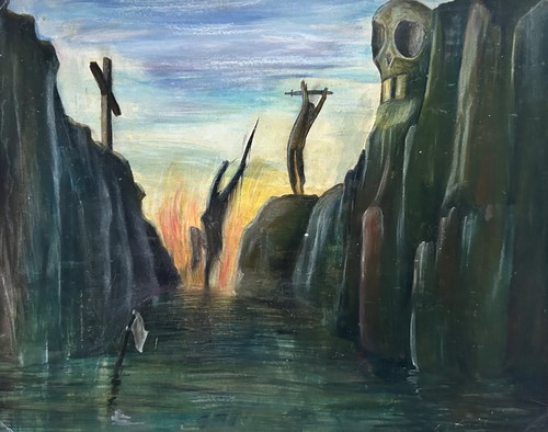 Gouache landschaft figuren - gouache,