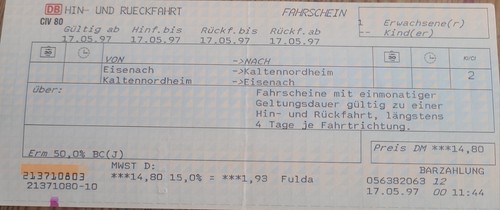 Deutsche bahn fahrkarte 1997 - deutsche,