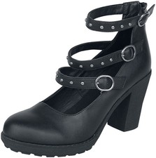 Gothicana by EMP Damen schwarze High Heels mit Riemen und Nieten