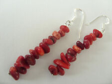 Rote Koralle Splitter Ohrringe Ohrhänger Earrings mit 925 Silber Ohrhaken