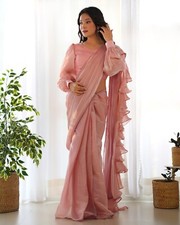 Designer Vor Drapped Saree Bluse Bollywood Party Wear Saree Ready To Wear Sari