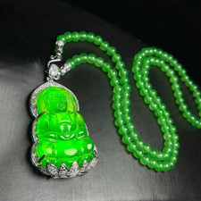 Certified Natural Perfect High Ice Green Jade Jadeite guanyin Pendant&Necklace