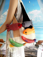 Trend Damen Strick Tasche, Retro, "Fische mit dabei", individuelles Design,
