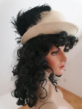 True Vintage 50er 60er Jahre Hut Marabu Federhut Weiß Schwarz Größe S Filzhut