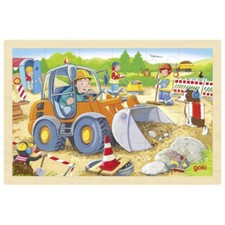goki Einlegepuzzle Baustelle 57411 - Holzspielzeug Puzzle 24 Teile
