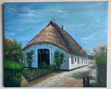 Ölgemälde Bauernhaus Reetdach Landschaft Sieseby an der Schlei Leinwand 60x50