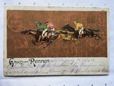 AK Postkarte Pferde, Bruno Bürger, Gruss vom Rennen, Pferderennen, 1914