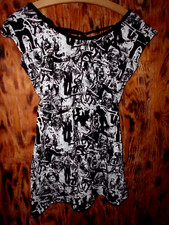 Crazy Schwarz/Weiß Zombie-Oberteil-Shirt-Kleidchen Gothic Goa Punk "Heartless"