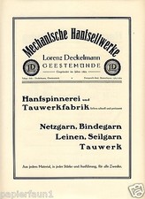 Hanfseil Geestemünde Reklame von 1924 Deckelmann Hanf Tau Leinen Werbung ad