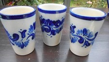 Konvolut Steingut blau grau Westerwald, 3 Becher,  Handarbeit.