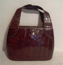edle Damen Handtasche braunes  Leder in Kroko Prägung  30/40iger Vintage
