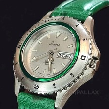 TWINS ARMBANDUHR GRÜN SILBER QUARTZ LEDER-ARMBAND