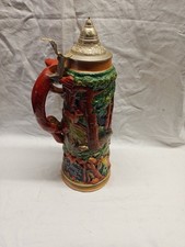 bierkrug 2 Liter Jagd Jäger mit Zinndeckel antik