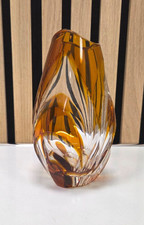 Vintage Kristallglas Vase Amber Klar 60er 70er Mid Century Modern Murano Stil