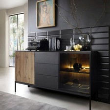 Sideboard Lagos Kommode 2 Türen 3 Schubladen LED Glas Metallfüße Modern