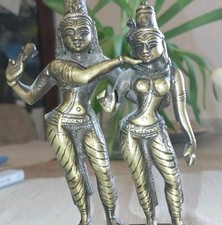 Antique Statue Brass Hindu God Radha Dancing Lord Shiva Parvati Brass  