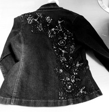 Neu Farfalla Rosso schwarze Designer Damen Jeansjacke Gr.L Stickerei,Pailletten