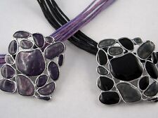 Textil Kette 8 Bänder mit Emailiertem Kiesel o.Steinwand Anhänger TL verstellbar