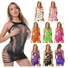 Sexy Damen Minikleid Fischnetz Hollow Out Chemise Bodycon Nachtwäsche Clubwear