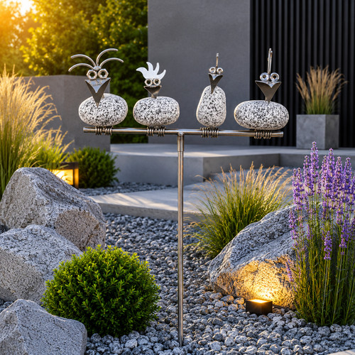 Gartenstecker steinvögel aus - gartenstecker,