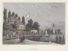 Berlin Stralau Original kolorierter Stahlstich Frommel & Winkles 1833