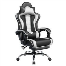 Yaheetech Gaming Stuhl Racing Gamer Stuhl, Massage Gaming Sessel Drehstuhl Weiß
