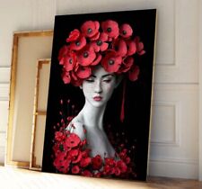 XL LEINWAND BILD BIS 150x100x5 ROTE MOHNBLUMEN FRAU GEMÄLDE NATUR MODERN SCHWARZ