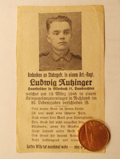 Sterbebild Soldat 2.WK  gefallen 1945 Artillerist