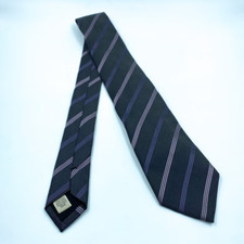 Vintage Burberry Krawatte Schlips Anthrazit Gestreift 100% Seide 90er y2k Retro