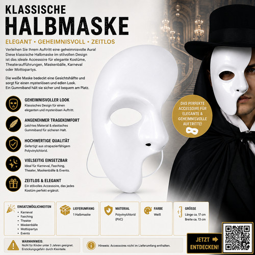 Halbmaske weiß pvc karneval - halbmaske,