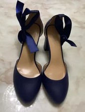 Gr.39 Classic Chunky Blockabsatz Runde Zehenkappe Pumps Knöchelriemen Schleife