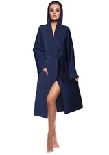 DAMEN WAFFELPIQUE BADEMANTEL BAUMWOLLE SAUNA MORGENMANTEL NEU BLAU GRAU SCHWARZ